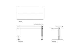 autocad drawing of a standing desk, plan and elevation 2d views, dwg file free for download