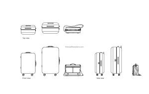 autocad drawing of different suitcases, dwg 2d views plan and elevation, file for free download