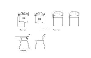autocad drawing of different models of training room chairs, plan and elevation 2d vies, dwg file free for download