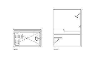 autocad drawing of a ADA transfer shower, 2d views, plan and elevation, dwg file free for download