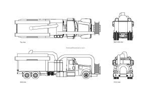vacuum truck autocad drawing, plan and elevation 2d views, dwg file free for download