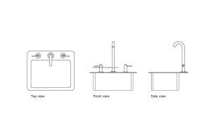 autocad drawing of a vegetable sink, plan and elevation 2d views, dwg file free for download