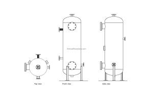 vertical pressure vessel autocad 2d drawing, plan and elevation 2d views, dwg file for free download