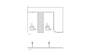 autocad drawing of an ADA parking stall signage, 2d views, top and front elevation, dwg file free for download