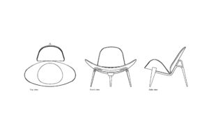 autocad drawing of the CH07 shell chair, 2d views, plan and elevation dwg file for free download