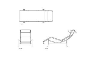 autocad drawing of a lc4 chaise lounge, 2d views plan and elevation, dwg file free for download