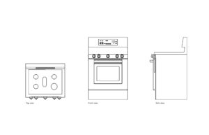 autocad drawing of a lg gas range, plan and elevation 2d views, dwg file free for download
