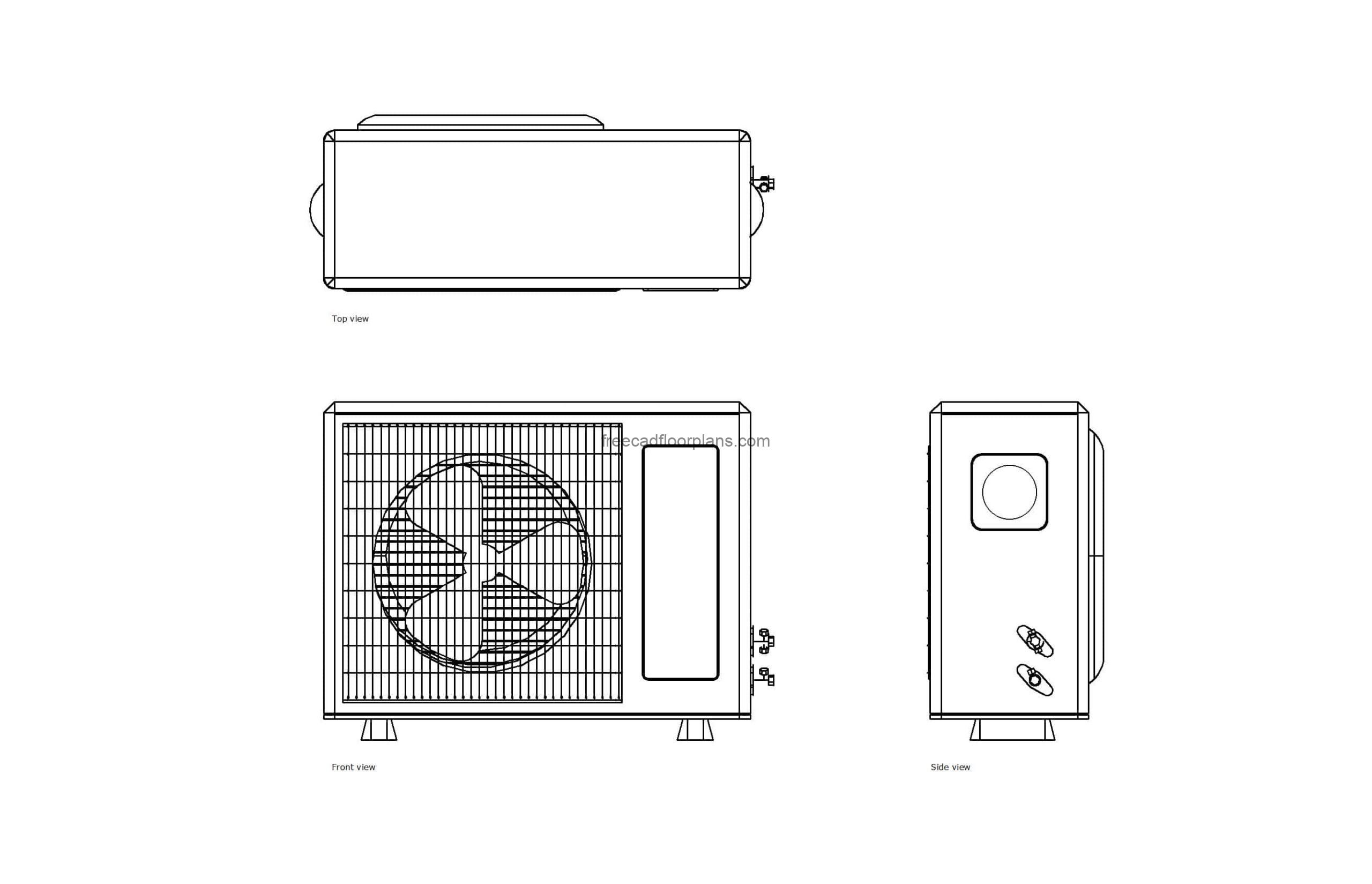 ac condenser autocad 2d drawing plan and elevation 2d views, dwg file free for download