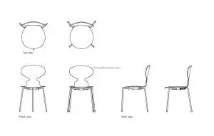 autocad drawing of the ant chair, plan and elevation 2d views, dwg file free for download