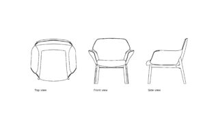 autocad 2d drawing of an aura armchair, plan and elevation 2d views, dwg file free for download