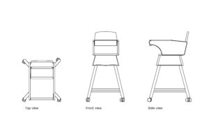 autocad drawing of a baby high chair, 2d views, plan and elevation dwg file for free download