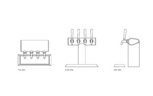 autocad drawing of beer taps, plan and elevation 2d views, dwg file for free download