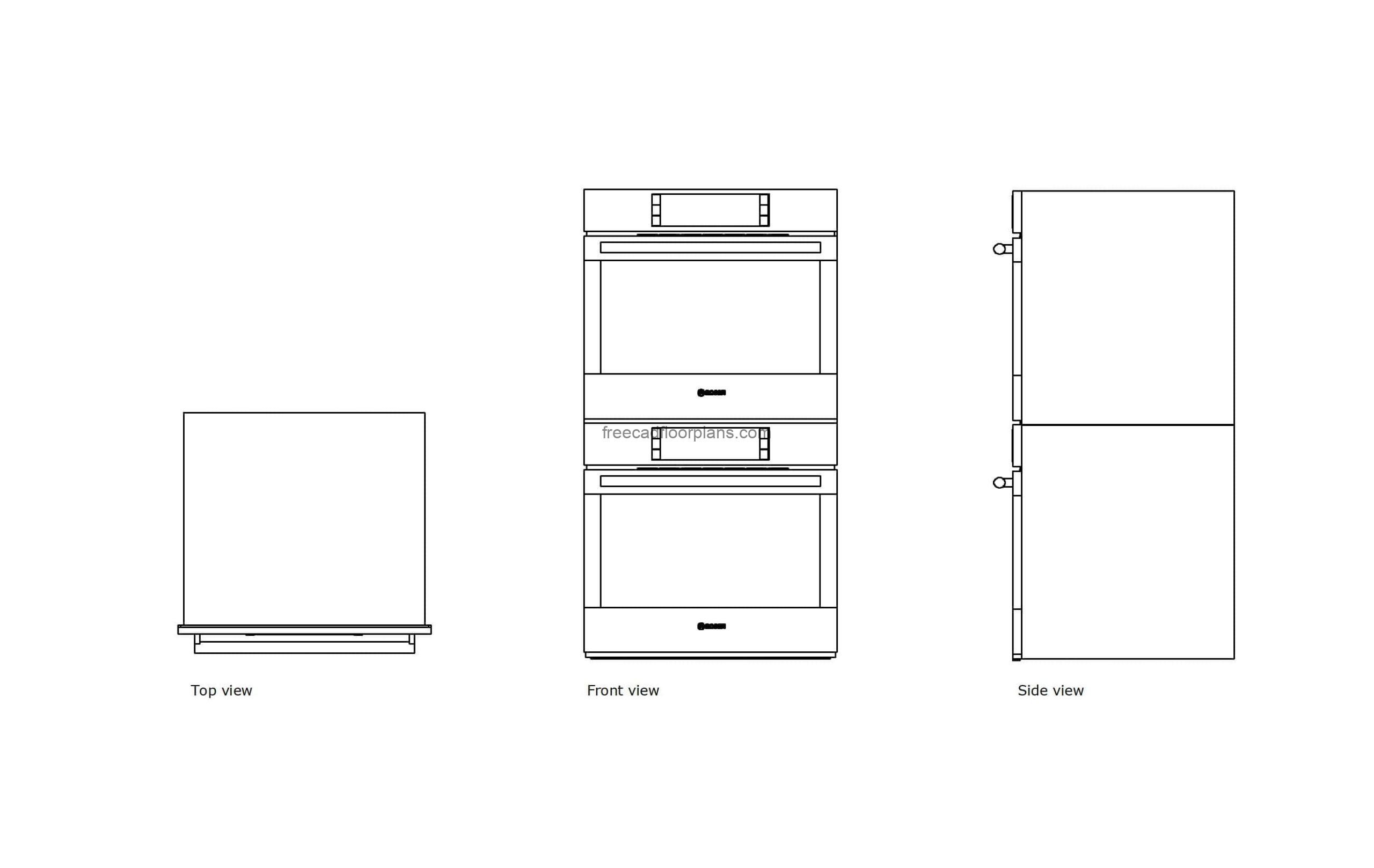 autocad drawing of a bosch 800 serie oven, 2d plan and elevation views, dwg file free for download