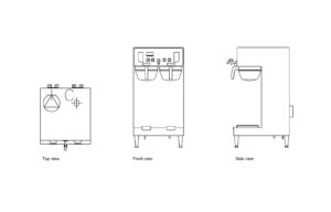 autocad drawing of a bunn dbc brewer, 2d views plan and elevation, dwg file free for download