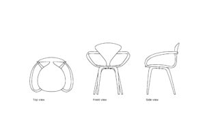 autocad drawing of a cherner arm chair, plan and elevation 2d views, dwg file free for download