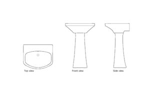 autocad drawing of a cimarron pedestal bathroom pedestal sink, plan and elevation 2d views dwg file free for download