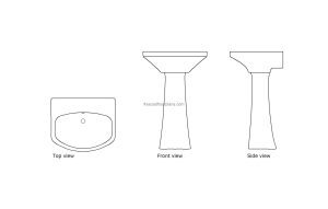 autocad drawing of a cimarron pedestal bathroom pedestal sink, plan and elevation 2d views dwg file free for download