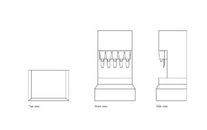 autocad drawing of a soda fountain machine, cab block, plan and elevation 2d views, dwg file for free download