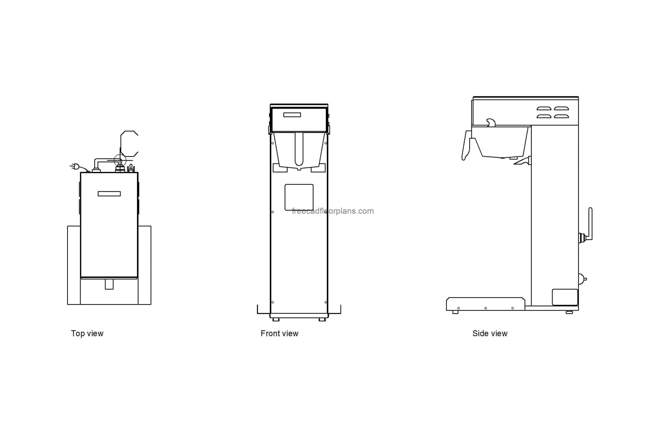 autocad drawing of a curtis rstb ice tee and coffee dispenser, 2d views, dwg file free for download
