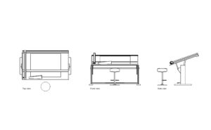 autocad drawing of a drafting table, plan and elevation 2d views, dwg file free for download