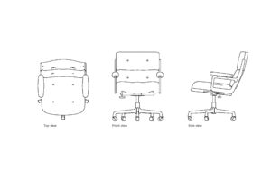 autocad drawing of a eames executive chair, 2d drawing plan and elevation dwg file for free download