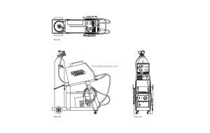 autocad drawing of a electric mig welder, plan and elevation 2d views, dwg file free for download