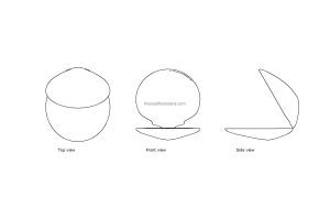 autocad drawing of a empty sea shell, plan and elevation 2d views, dwg file free for download