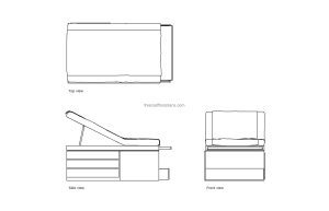 autocad drawing of a family practice bed, plan and elevation 2d views, dwg file free for download