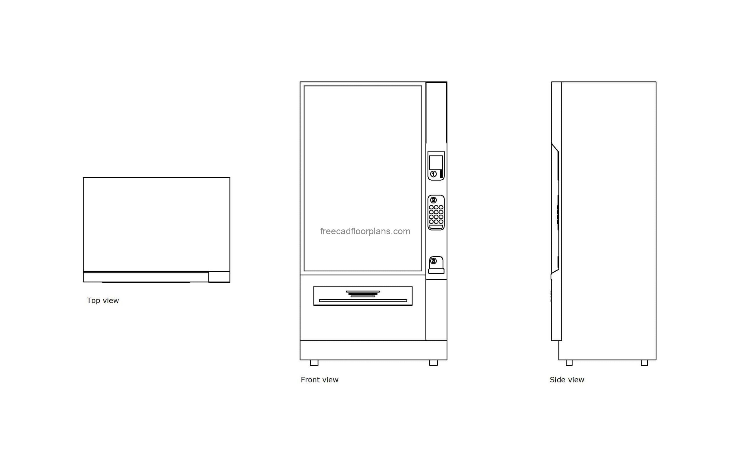 autocad drawing of a food vending machine, 2d views, plan and elevation, dwg file free for download