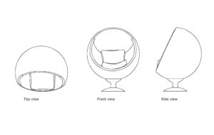 autocad drawing of a globe chair, plan and elevation 2d views, dwg file free for download