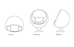 autocad drawing of a globe chair, plan and elevation 2d views, dwg file free for download