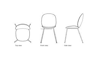 autocad drawing of a gubi beetle chair, plan and elevation 2d views, dwg file free for download
