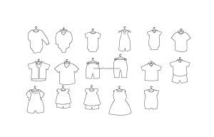 autocad drawing of hanging kids clothing, 2d plan and elevations dwg file for free download