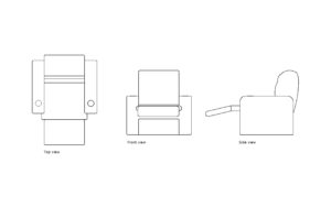 autocad drawing of a home theater chair, all 2d views, plan and elevation, dwg file for free download