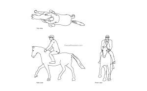autocad drawing of a horse jockey, plan and elevation 2d views, dwg file free for download