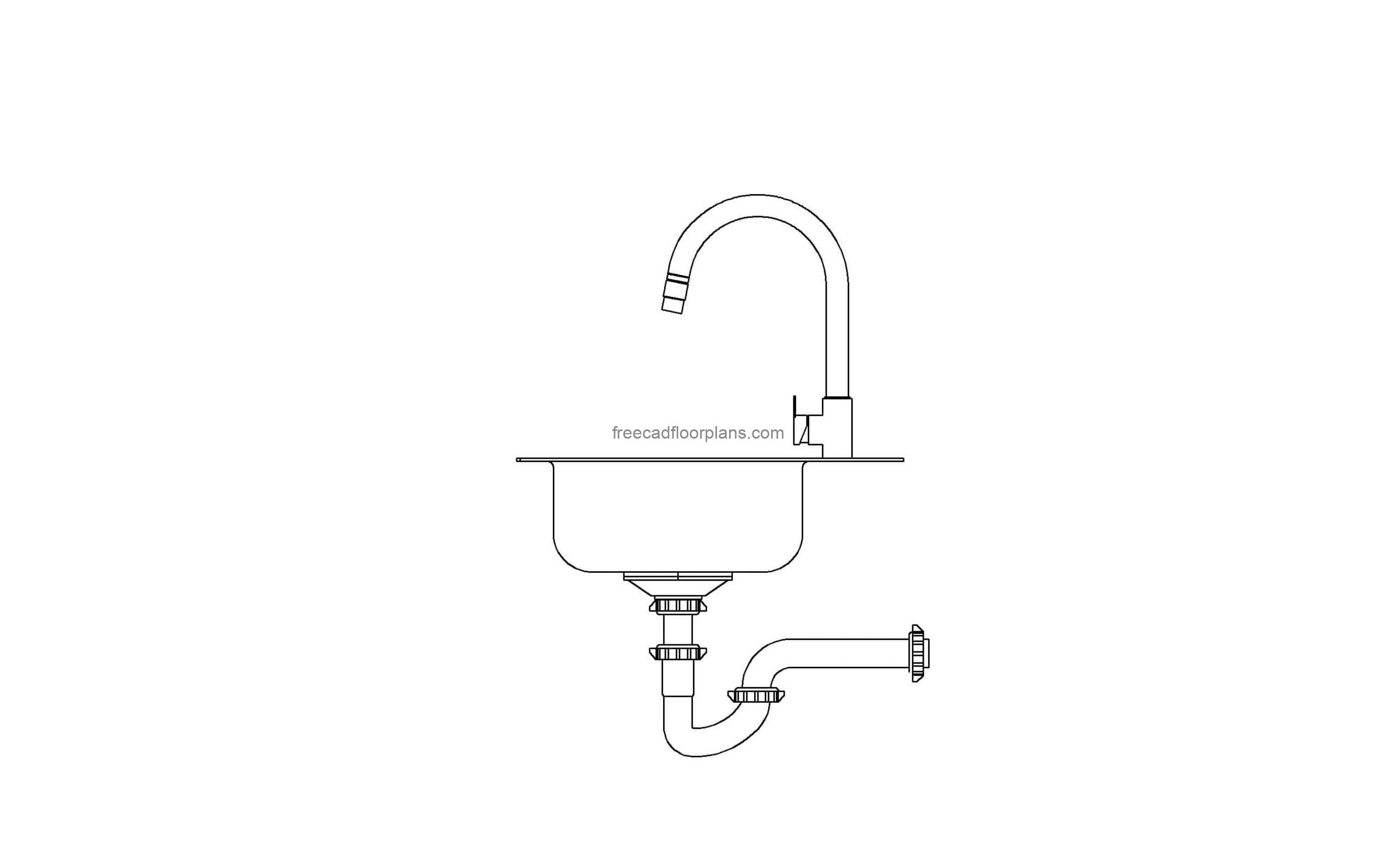 autocad drawing of a kitchen sink side elevation 2d view, dwg file free for download