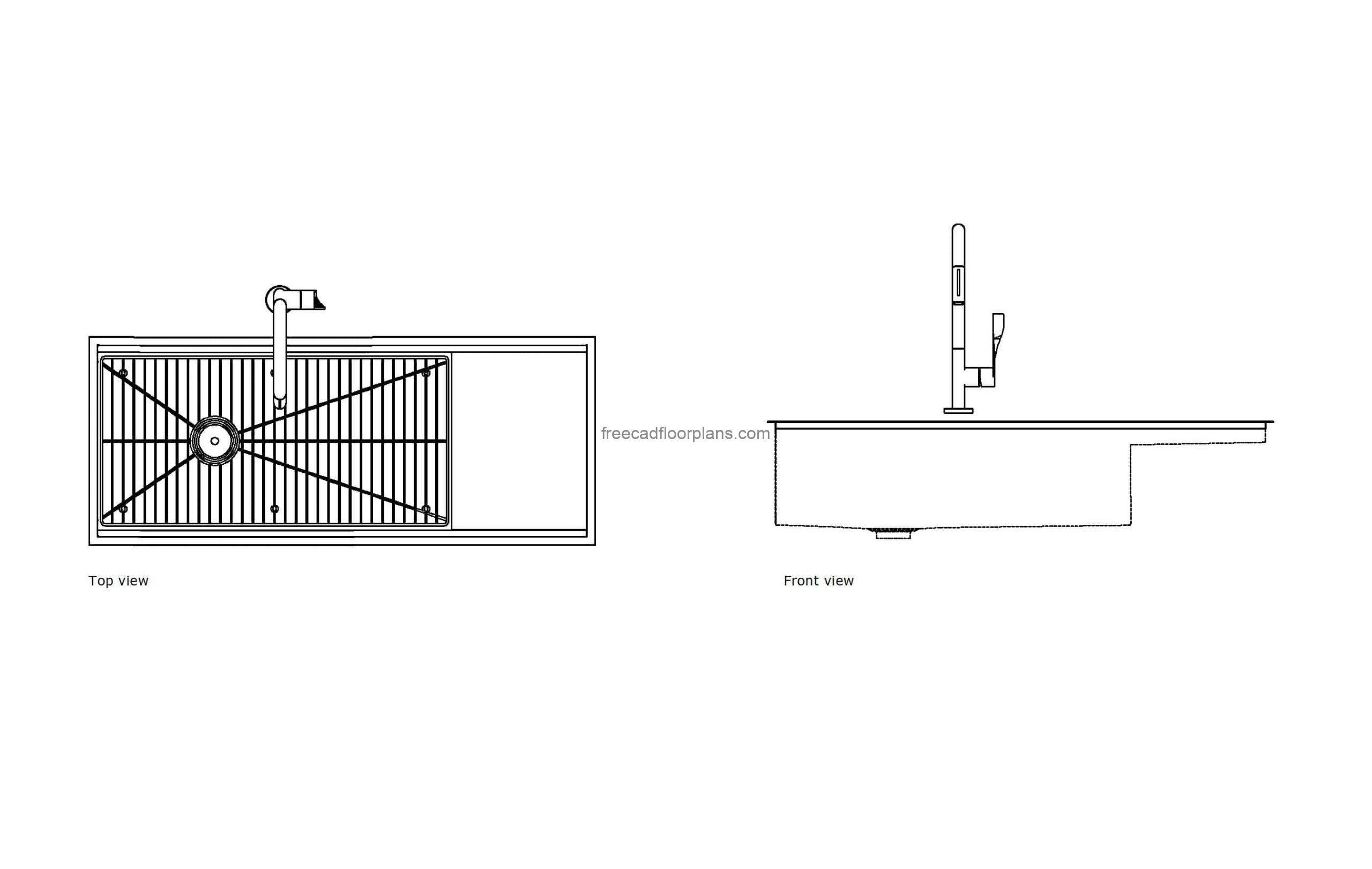 autocad drawing of a kohler dishwasher, 2d plan and elevation views, dwg file free for download