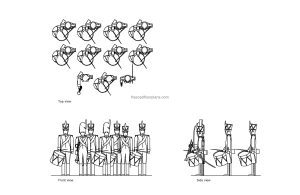autocad drawing of a marching band, plan and elevation 2d views, dwg file free for download