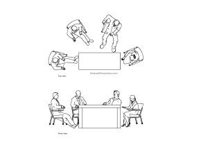 autocad drawing of people at table, plan and elevation 2d views, dwg file free for download