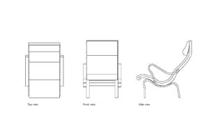 autocad drawing of a pernilla lounge chair, 2d views, plan and elevation dwg file for free download
