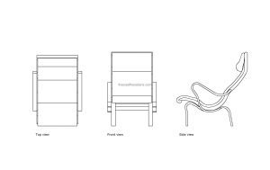 autocad drawing of a pernilla lounge chair, 2d views, plan and elevation dwg file for free download