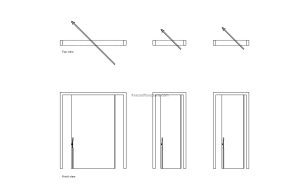 autocad drawing of different pivoting doors, 2d views, plan and elevation, dwg file free for download