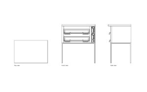 autocad 2d drawing of a pizzamaster deck oven, plan and elevation 2d views, dwg file free for download