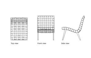 autocad drawing of a risom lounge chair, 2d views, plan and elevation, dwg file for free download