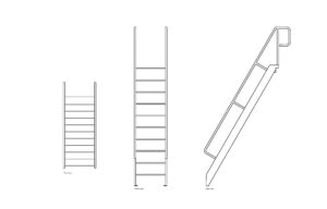 autocad drawing of a ship ladder stairs, plan and elevation 2d views, dwg file free for download