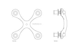 autocad drawing of an spider fitting, plan and elevation 2d views, dwg file free for download