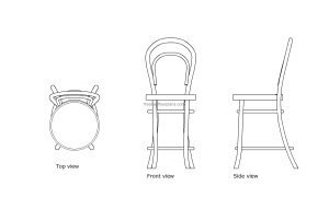 autocad 2d drawing of a thonet bentwood bar stool, plan and elevation for free download