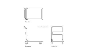 autocad drawing of a transport cart, plan and elevation 2d views, dwg file free for download
