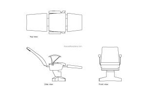 autocad drawing of a treatment chair, plan and elevatio 2d views, dwg file free for download