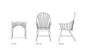autocad drawing of a windsor chair, plan and elevation 2d views, dwg file free for download